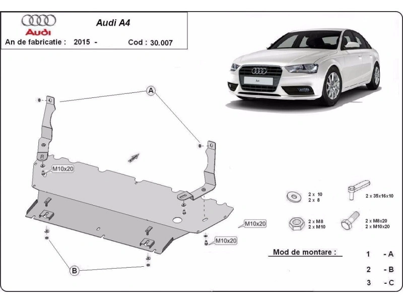 Bunnplate stål Audi A4 B9 2015 - 2024 | Motordeksel - Beskyttelse deksel under motor – bilde 2