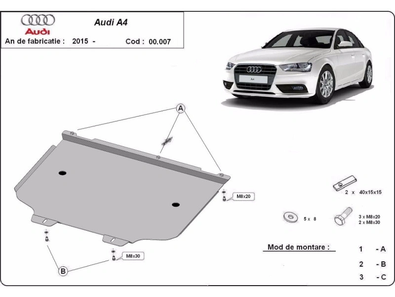 Bunnplate stål Audi A4 B9 2016 -> | Girkassedeksel - Beskyttelse deksel under girkasse – bilde 2