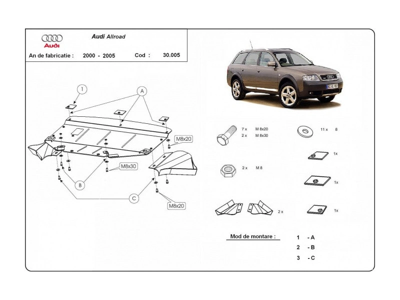 Bunnplate stål Audi A6 / Audi A4 / VW Passat │ Motordeksel - Beskyttelse deksel under motor – bilde 2