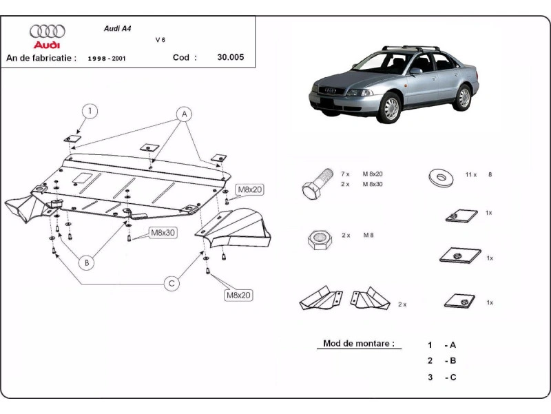 Bunnplate stål Audi A6 / Audi A4 / VW Passat │ Motordeksel - Beskyttelse deksel under motor – bilde 3
