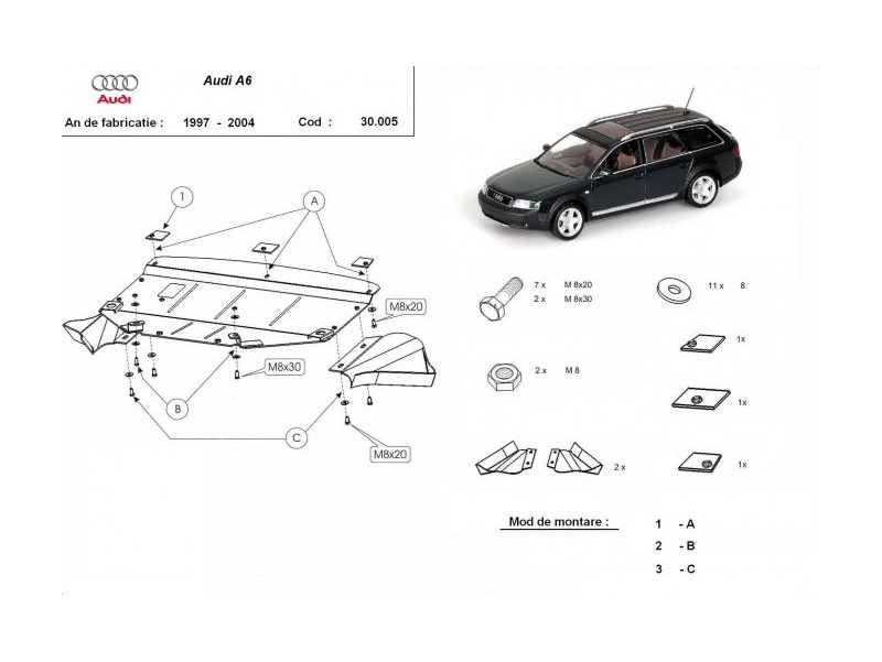 Bunnplate stål Audi A6 / Audi A4 / VW Passat │ Motordeksel - Beskyttelse deksel under motor – bilde 4