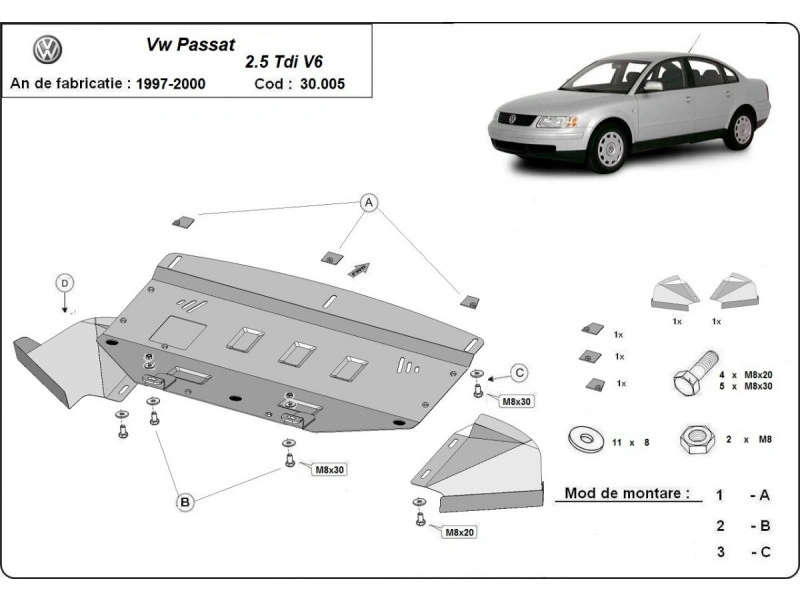 Bunnplate stål Audi A6 / Audi A4 / VW Passat │ Motordeksel - Beskyttelse deksel under motor – bilde 5