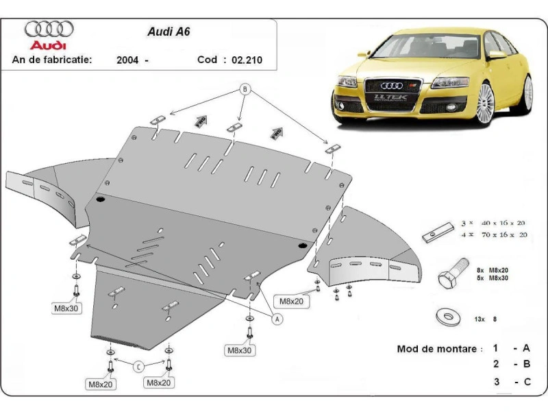 Bunnplate stål Audi A6 C6 2004 - 2011 | Motordeksel - Beskyttelse deksel under motor