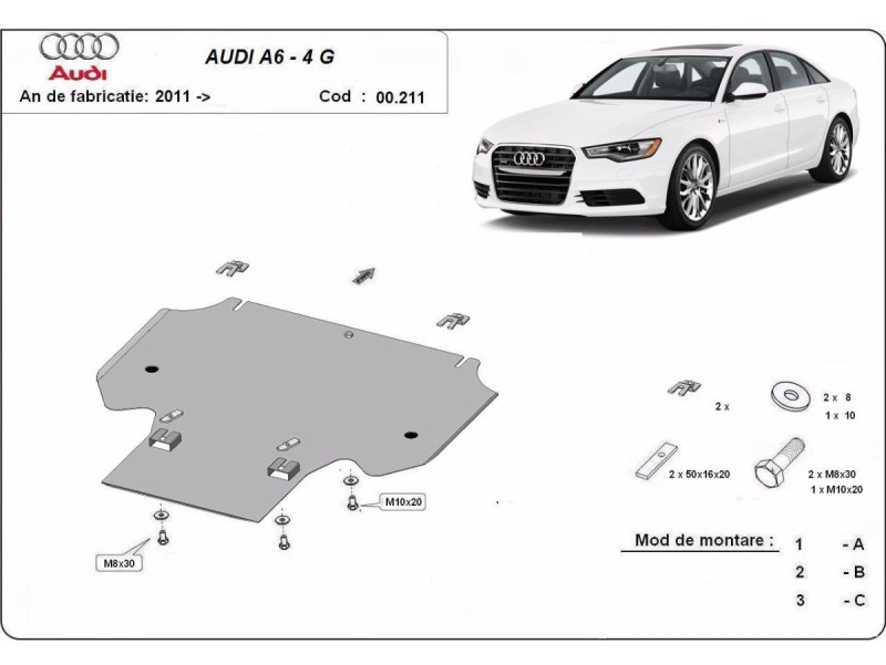 Bunnplate stål Audi A6 C7 2011 - 2018 | Girkassedeksel - Beskyttelse deksel under girkasse – bilde 2