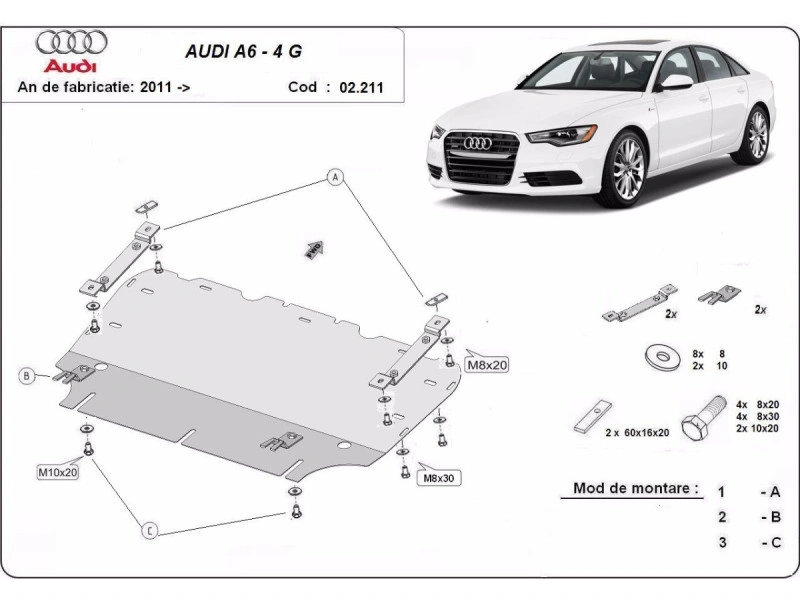 Bunnplate stål Audi A6 C7 2011 - 2018 | Motordeksel - Beskyttelse deksel under motor – bilde 2