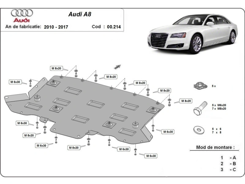 Bunnplate stål Audi A8 D4 2010 - 2017 | Girkassedeksel - Beskyttelse deksel under girkasse – bilde 2