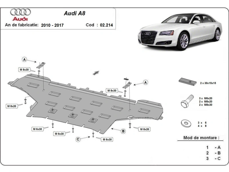Bunnplate stål Audi A8 D4 2010 - 2017 | Motordeksel - Beskyttelse deksel under motor – bilde 2
