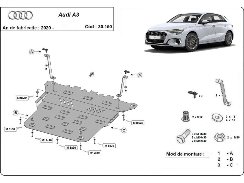 Bunnplate stål Audi / Cupra / Seat / Skoda / Vw | Motordeksel - Beskyttelse deksel under motor