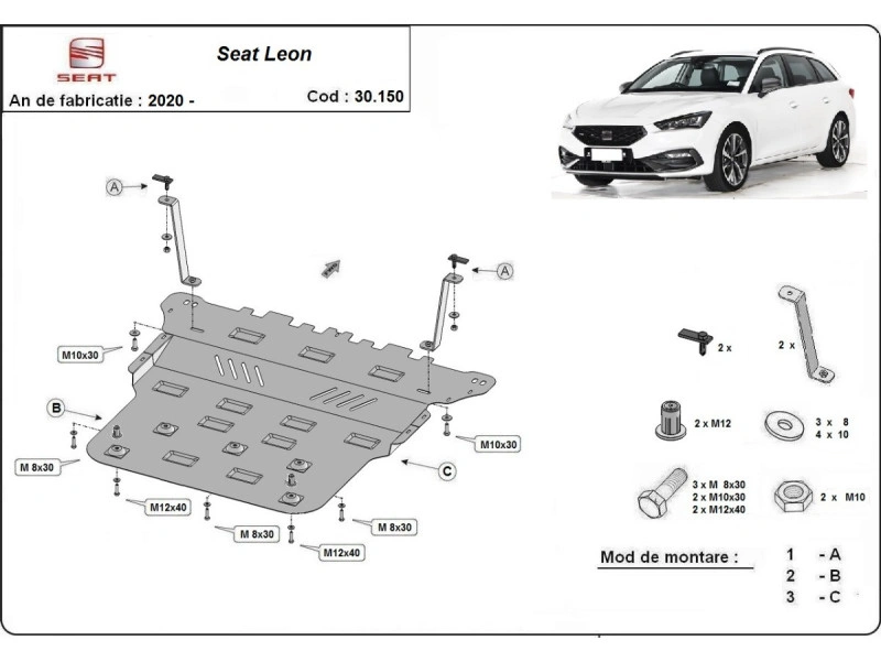 Bunnplate stål Audi / Cupra / Seat / Skoda / Vw | Motordeksel - Beskyttelse deksel under motor – bilde 3