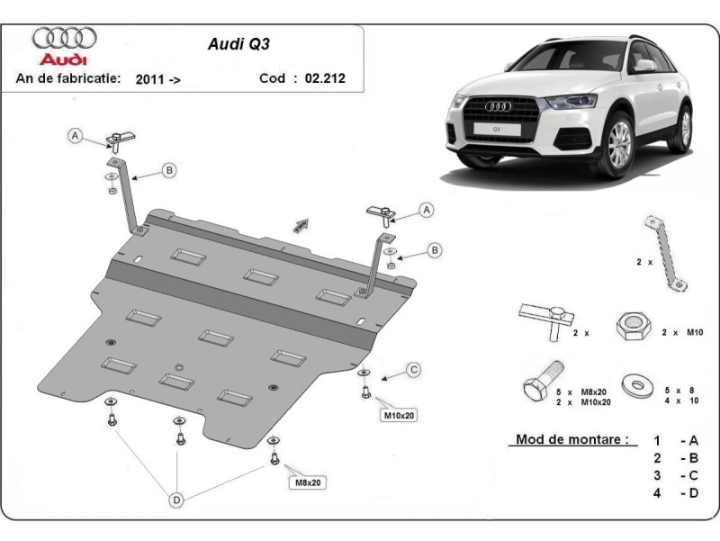 Bunnplate stål Audi Q2 2016 - 2020 / Audi Q3 I 2011 - 2018 | Motordeksel - Beskyttelse deksel under motor – bilde 3