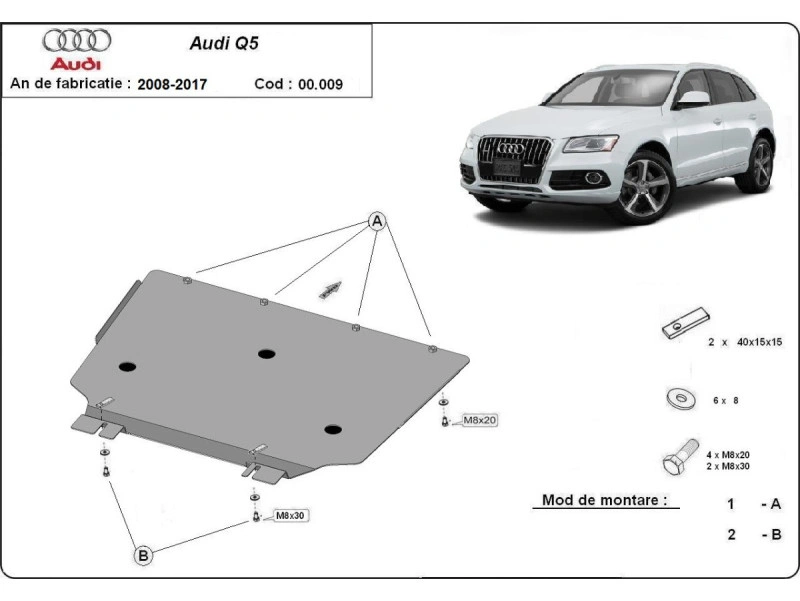 Bunnplate stål Audi Q5 8R 2008 - 2017 | Girkassedeksel - Beskyttelse deksel under girkasse – bilde 2