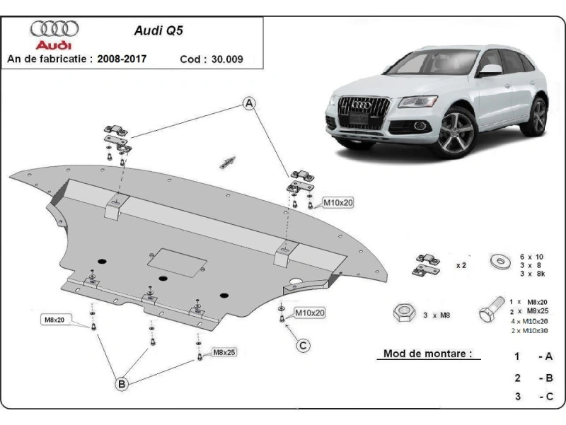 Bunnplate stål Audi Q5 8R 2008 - 2017 | Motordeksel - Beskyttelse deksel under motor – bilde 2