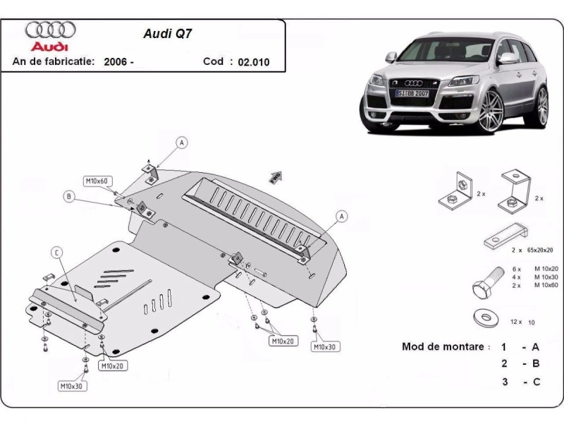Bunnplate stål Audi Q7 4L 2006 - 2015 | Motordeksel - Beskyttelse deksel under motor – bilde 2