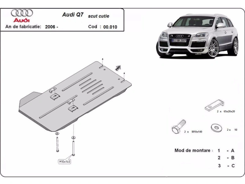 Bunnplate stål Audi Q7 / Porsche Cayenne / Touareg 7L | Girkassedeksel - Beskyttelse deksel under girkasse – bilde 2