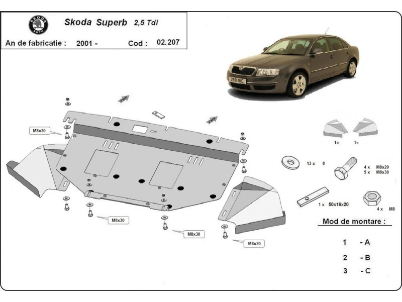 Bunnplate stål Audi / Seat / Skoda / Vw  | Motordeksel - Beskyttelse deksel under motor Image 9