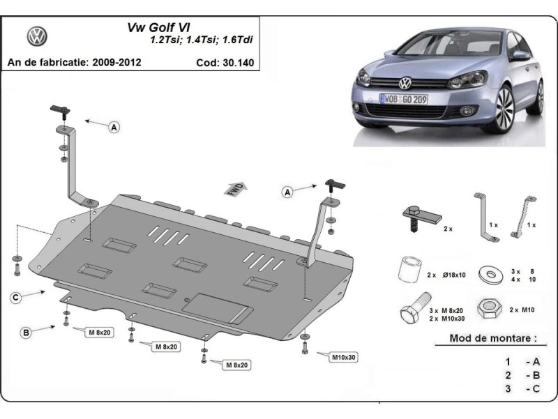 Bunnplate stål Audi / Skoda / Seat / Vw | Motordeksel - Beskyttelse deksel under motor Image 13