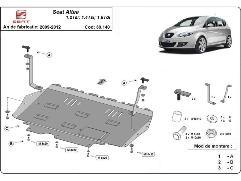 Bunnplate stål Audi / Skoda / Seat / Vw | Motordeksel - Beskyttelse deksel under motor Image 8