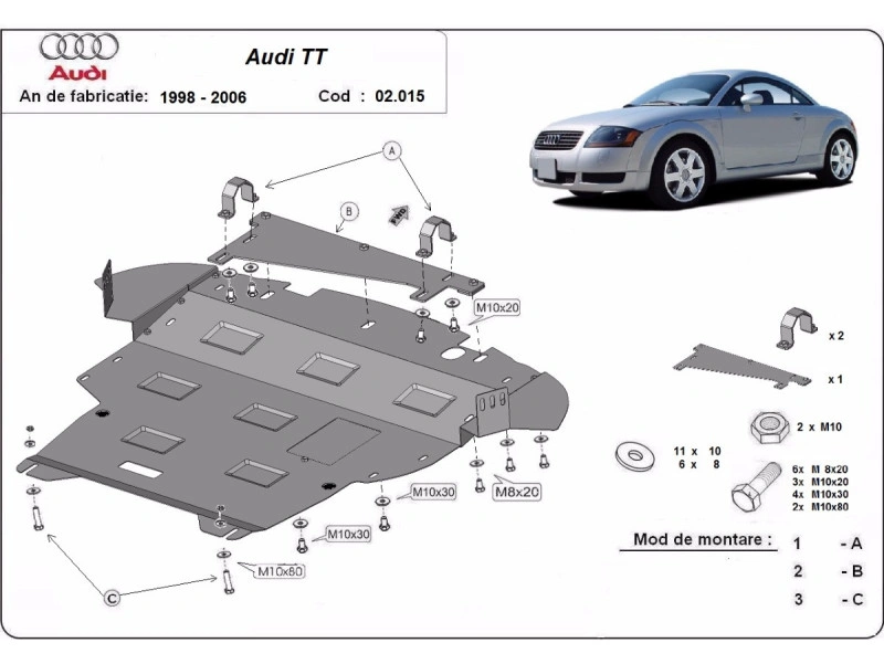 Bunnplate stål Audi TT 8N 1998 - 2006 | Motordeksel - Beskyttelse deksel under motor – bilde 2