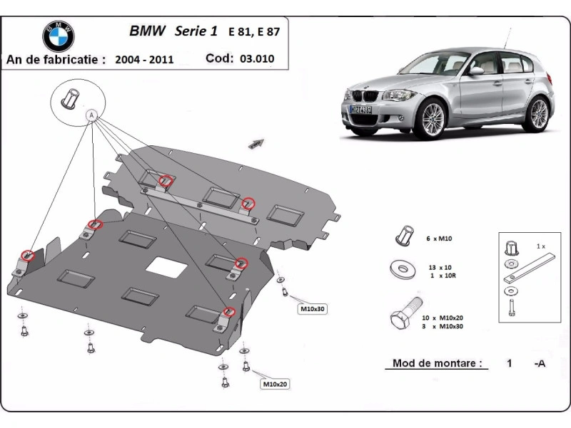 Bunnplate stål BMW 1 (E81/E87) 2004 - 2011 | Motordeksel - Beskyttelse deksel under motor – bilde 2
