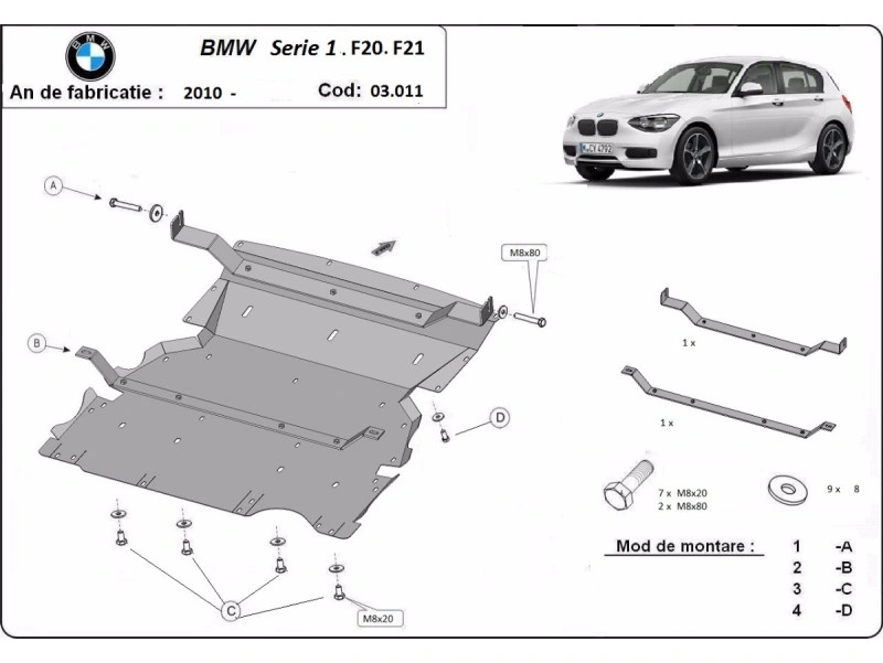 Bunnplate stål BMW 1 (F20/F21) 2011 - 2018 | Motordeksel - Beskyttelse deksel under motor – bilde 2