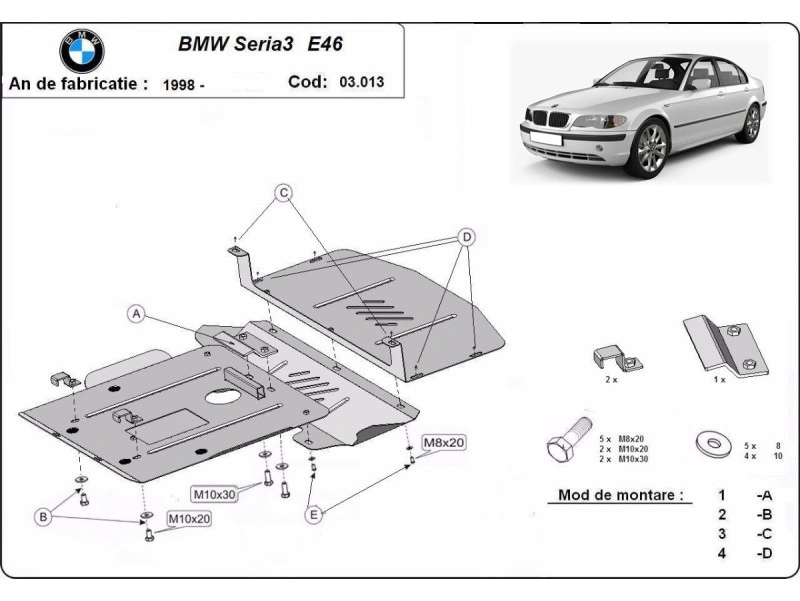 Bunnplate stål BMW 3 (E46) 1998 - 2005 | Motordeksel - Beskyttelse deksel under motor – bilde 2