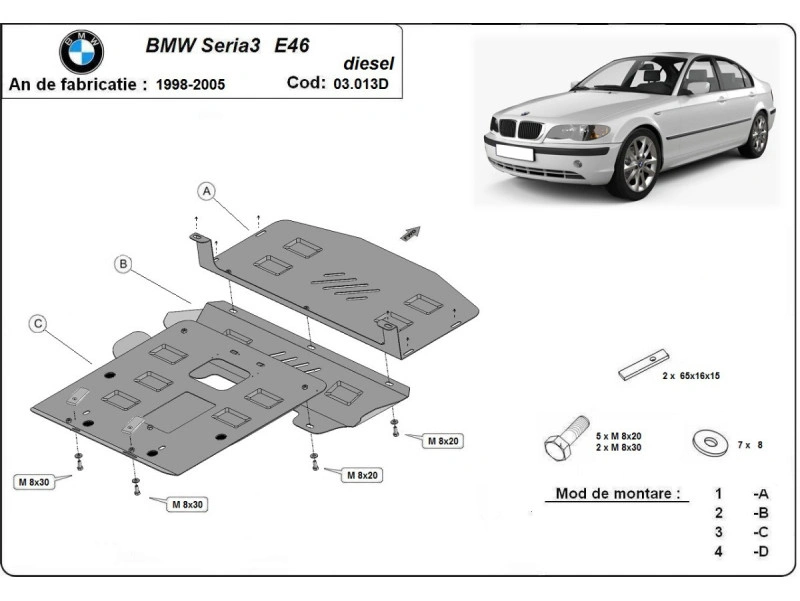 Bunnplate stål BMW 3 (E46) 1998 - 2005 | Motordeksel - Beskyttelse deksel under motor – bilde 2