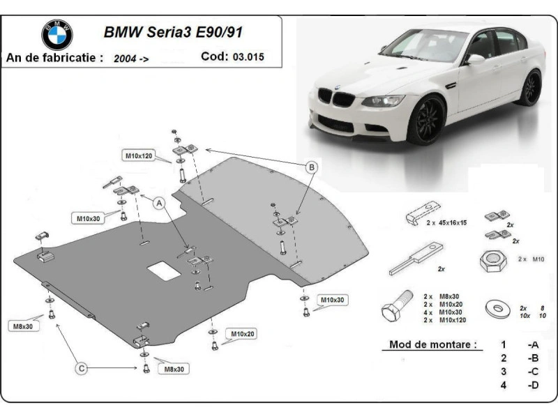 Bunnplate stål BMW 3 (E90/E91) 2004 - 2011 | Motordeksel - Beskyttelse deksel under motor – bilde 2