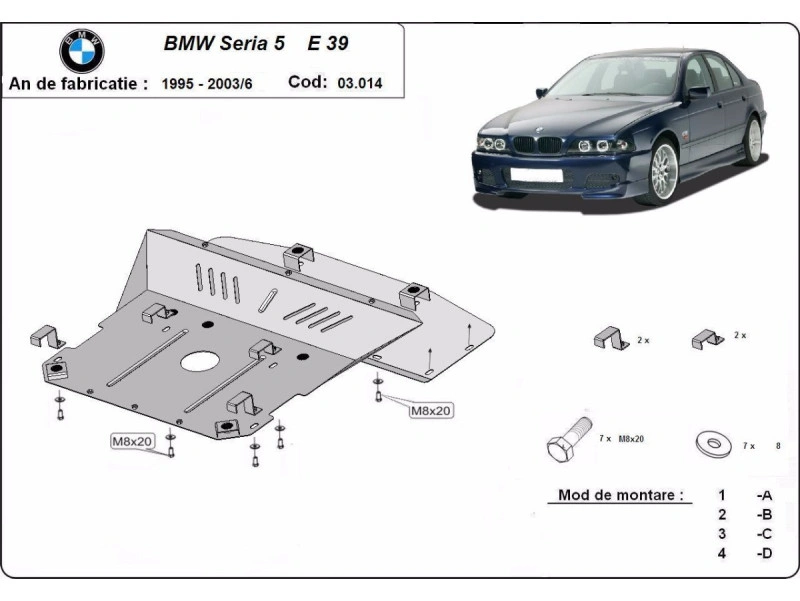 Bunnplate stål BMW 5 (E39) 1995 - 2003 | Motordeksel - Beskyttelse deksel under motor – bilde 2