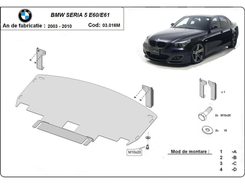 Bunnplate stål BMW 5 (E60/E61) M Sport 2003 - 2010 | Motordeksel - Beskyttelse deksel under motor – bilde 2