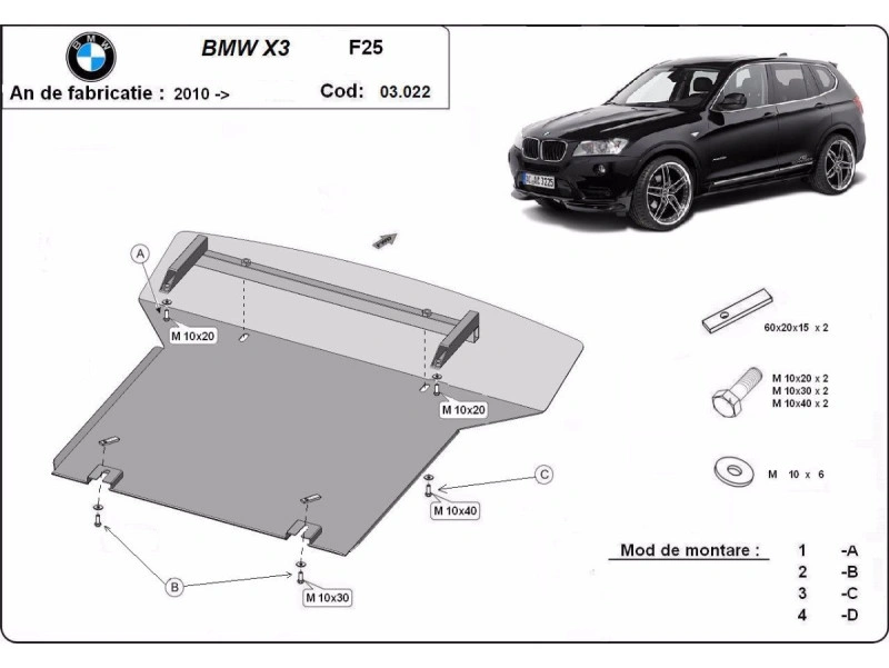 Bunnplate stål BMW X3 (F25) 2010 - 2017 / BMW X4 (F26) 2014 - 2019 │ Motordeksel - Beskyttelse deksel under motor – bilde 2