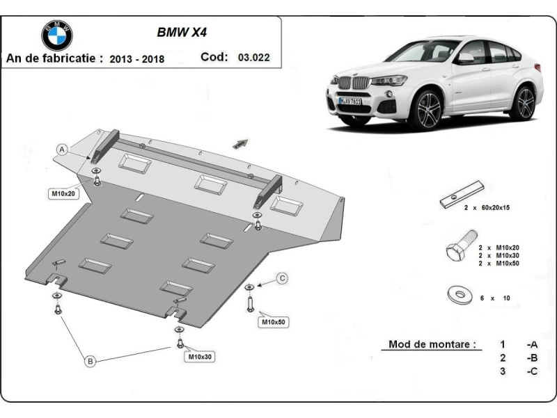 Bunnplate stål BMW X3 (F25) 2010 - 2017 / BMW X4 (F26) 2014 - 2019 │ Motordeksel - Beskyttelse deksel under motor – bilde 4