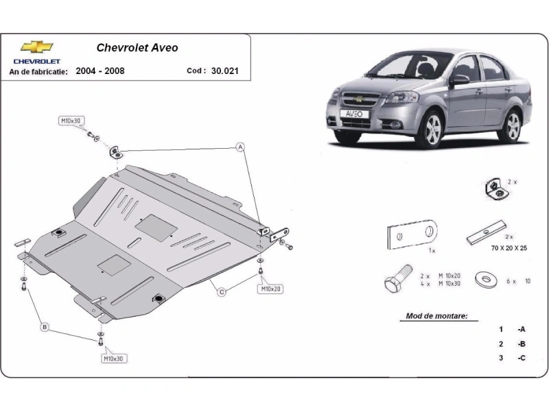 Bunnplate stål Chevrolet Aveo 2004 - 2008 | Motordeksel - Beskyttelse deksel under motor – bilde 2