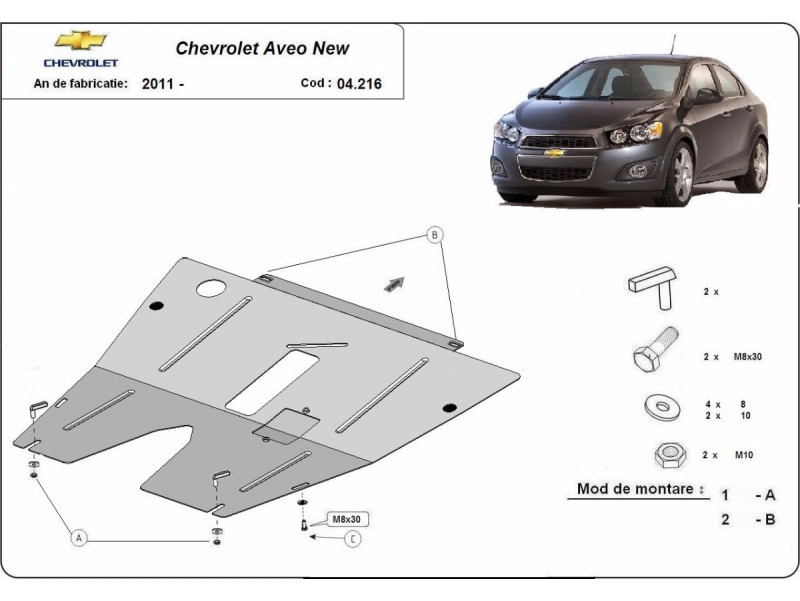 Bunnplate stål Chevrolet Aveo 2011 - 2020 | Motordeksel - Beskyttelse deksel under motor – bilde 2