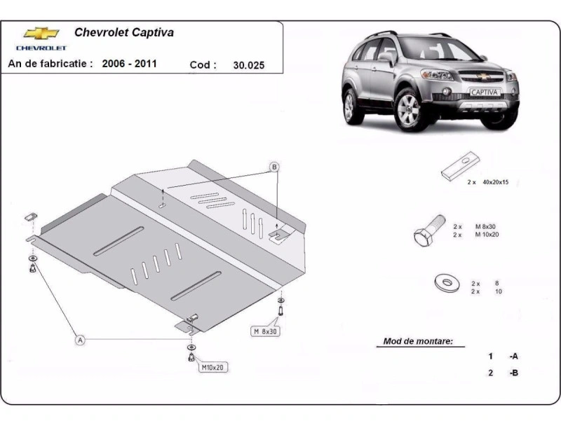 Bunnplate stål Chevrolet Captiva 2006 - 2010 | Motordeksel - Beskyttelse deksel under motor – bilde 2