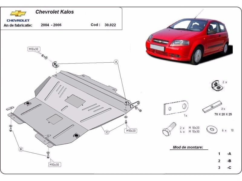 Bunnplate stål Chevrolet Kalos 2004 - 2008 | Motordeksel - Beskyttelse deksel under motor – bilde 2