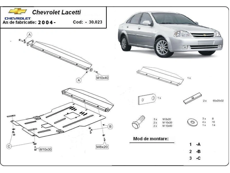 Bunnplate stål Chevrolet Lacetti / Nubira 2004 - 2009 | Motordeksel - Beskyttelse deksel under motor – bilde 2