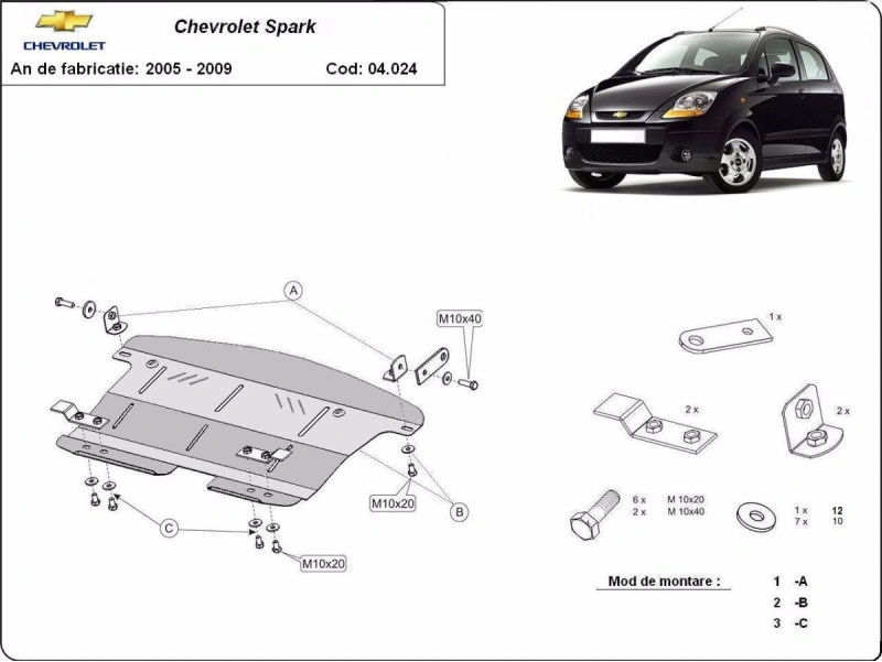 Bunnplate stål Chevrolet Spark 2005 - 2009 | Motordeksel - Beskyttelse deksel under motor – bilde 2