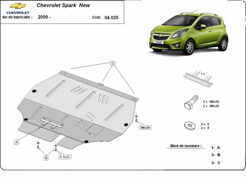 Bunnplate stål Chevrolet Spark 2009 -> | Motordeksel - Beskyttelse deksel under motor – bilde 2
