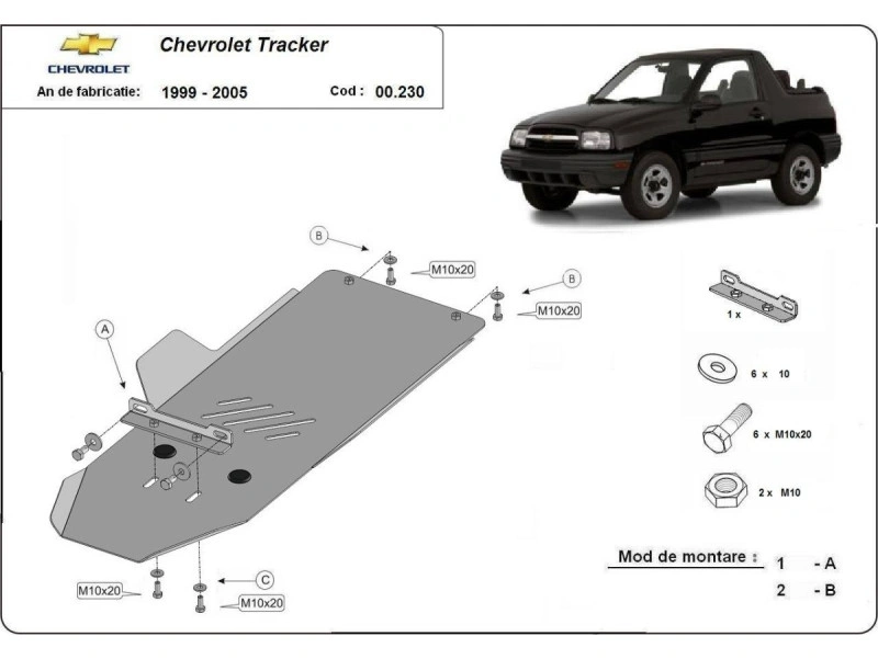 Bunnplate stål Chevrolet Tracker 1999 - 2005 | Girkassedeksel - Beskyttelse deksel under girkasse – bilde 2