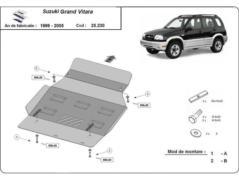 Bunnplate stål Chevrolet Tracker 1999 - 2005 | Motordeksel - Beskyttelse deksel under motor – bilde 2