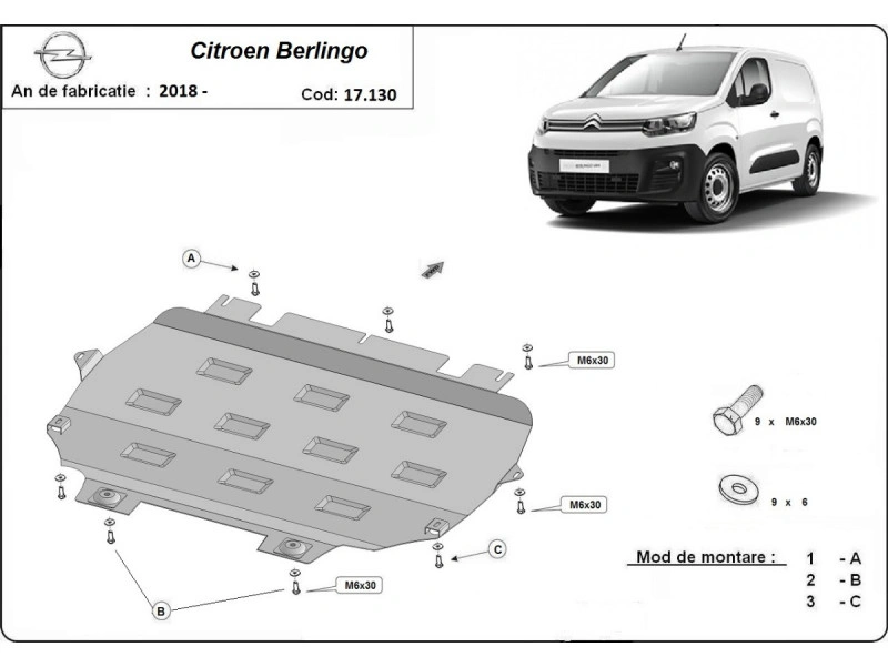 Bunnplate stål Citroen Berlingo 2018 -> | Motordeksel - Beskyttelse deksel under motor – bilde 2