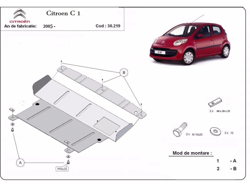 Bunnplate stål Citroen C1 2005 - 2014 | Motordeksel - Beskyttelse deksel under motor – bilde 2
