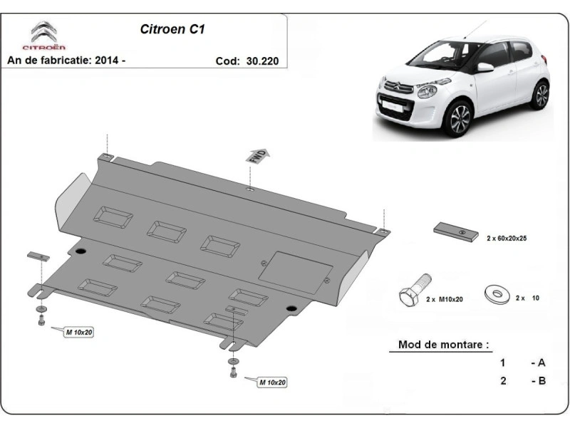 Bunnplate stål Citroen C1 2014 - 2022 | Motordeksel - Beskyttelse deksel under motor – bilde 2