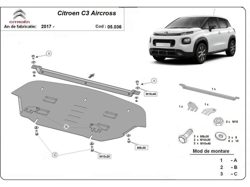 Bunnplate stål Citroen C3 Aircross 2017 -> | Motordeksel - Beskyttelse deksel under motor – bilde 2