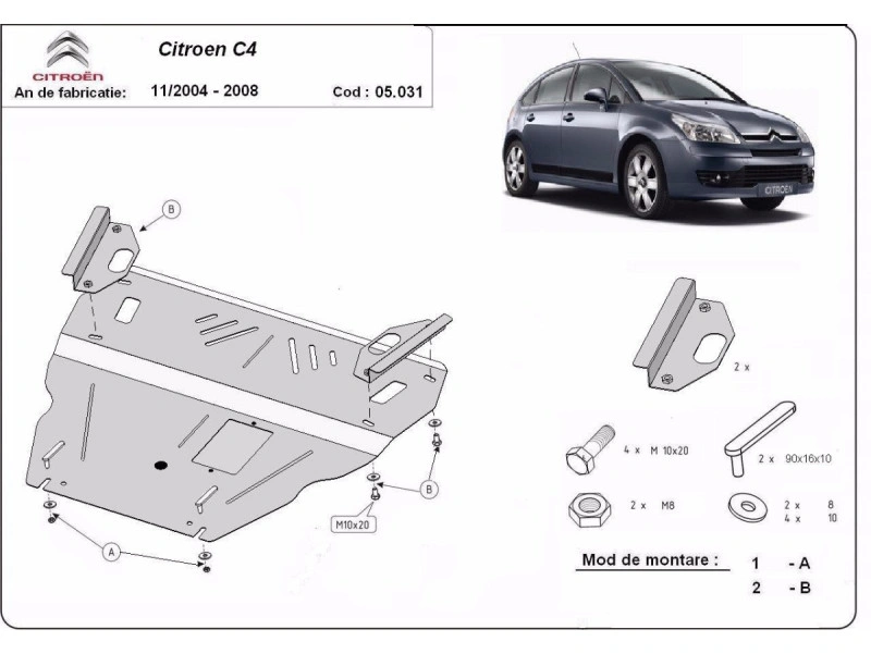 Bunnplate stål Citroen C4 2004 - 2008 | Motordeksel - Beskyttelse deksel under motor – bilde 2