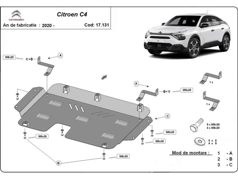 Bunnplate stål Citroen C4 2020 -> | Motordeksel - Beskyttelse deksel under motor