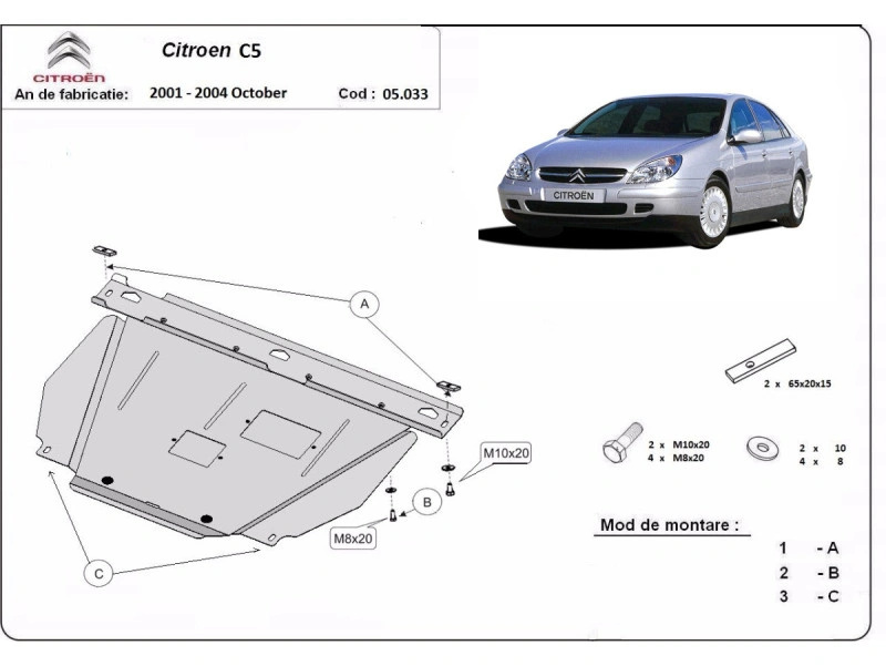 Bunnplate stål Citroen C5 2001 - 2004 | Motordeksel - Beskyttelse deksel under motor – bilde 2