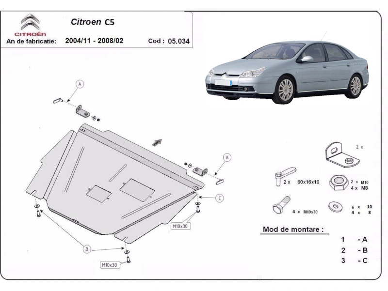 Bunnplate stål Citroen C5 2004 - 2007 |  Motordeksel - Beskyttelse deksel under motor – bilde 2