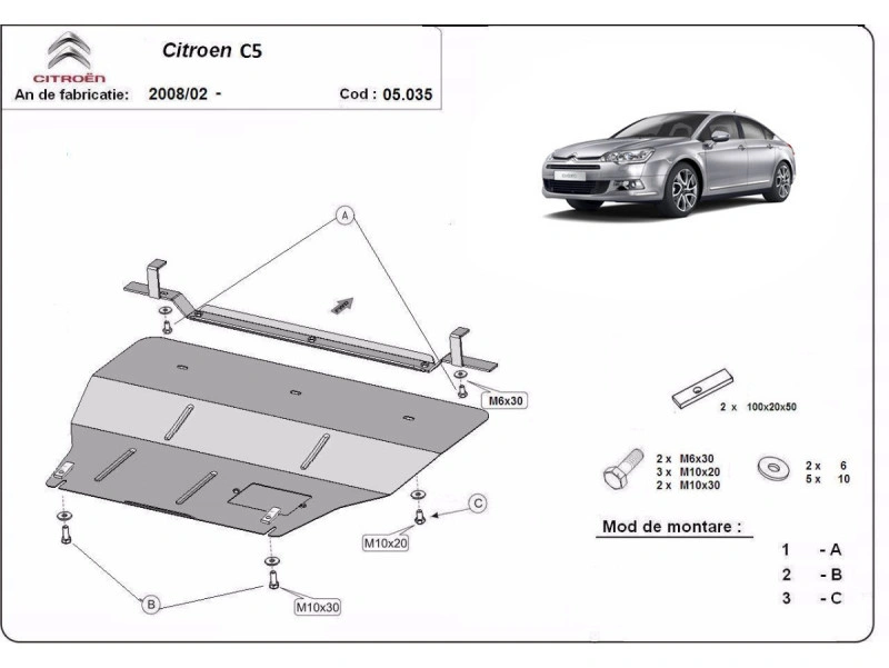 Bunnplate stål Citroen C5 X7 2008 - 2017 | Motordeksel - Beskyttelse deksel under motor – bilde 2