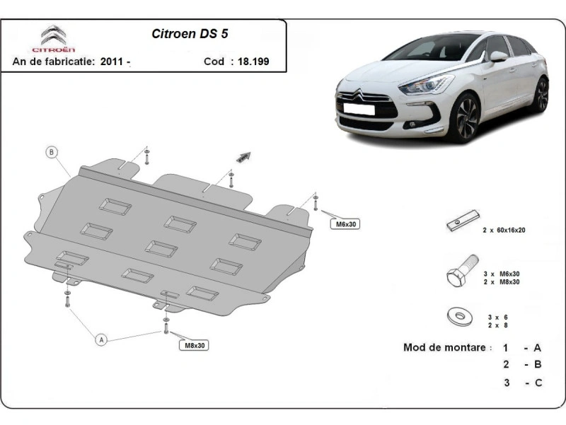Bunnplate stål Citroen DS5 2011 - 2018 | Motordeksel - Beskyttelse deksel under motor – bilde 2